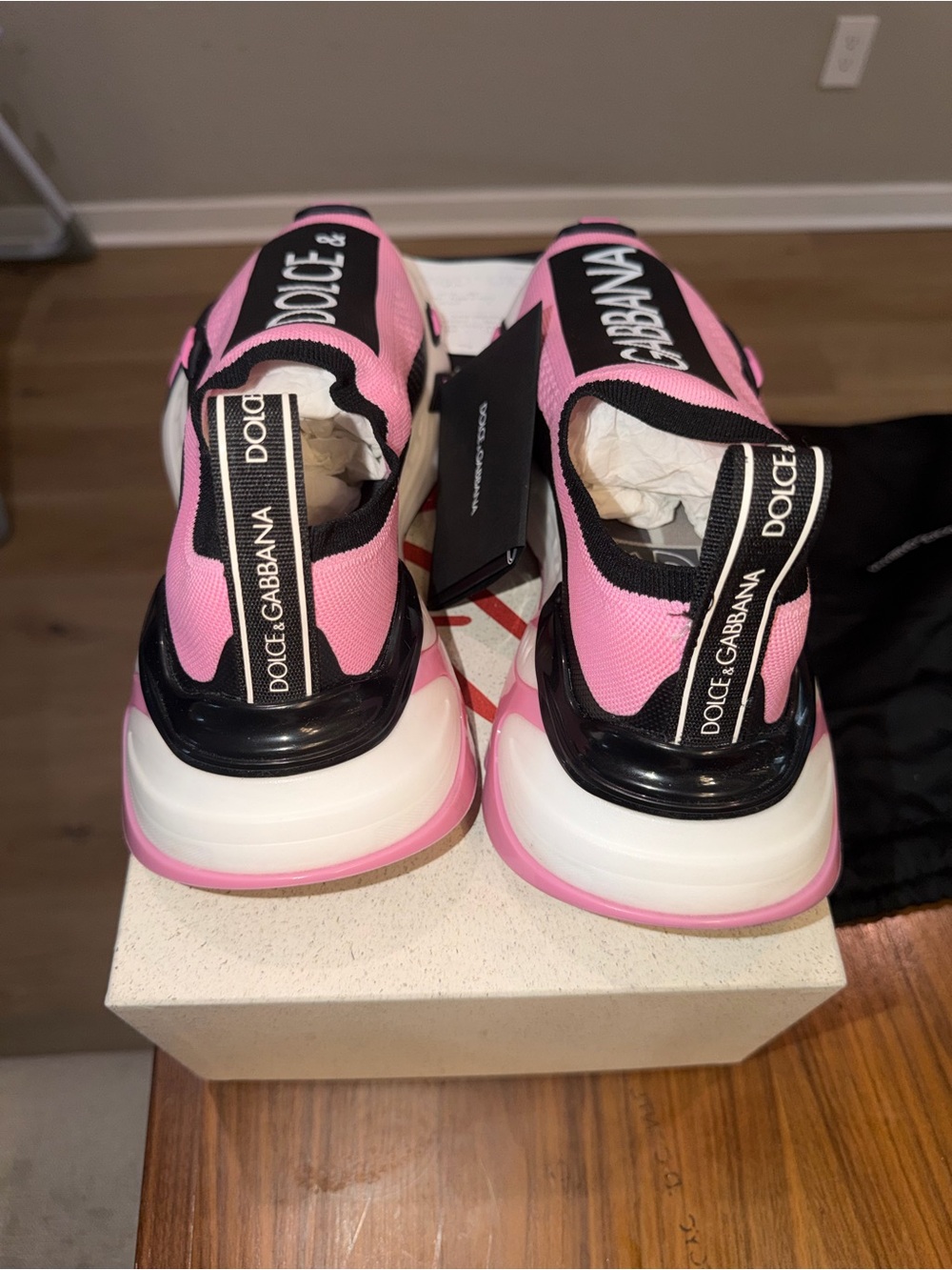 Dolce & Gabbana Pink and Black Logo Slip-On Sneakers - Picture 2 of 6